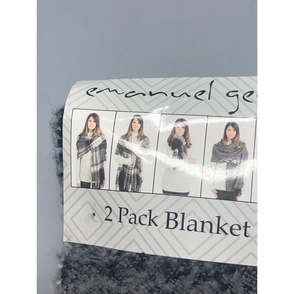 Emanuel Geraldo 2 pack blanket scarf wrap knit fringe polyester gray new READ - Picture 6 of 11